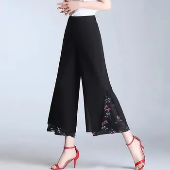  2022 Femei coreea Style Moda Pantaloni cu Talie Înaltă Casual Pantaloni Largi Picior Sifon Brodate Spodnie Pantalones De Mujer 4XL