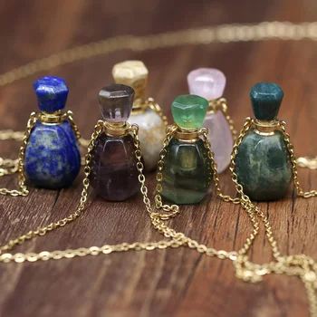  2022 Femeie Parfumuri Sticla Pandantiv Colier Cu Pietre Naturale Roz De Cristal De Lapis Lazuli Lanț De Gât Pentru Prietena Soția Bijuterii Cadou