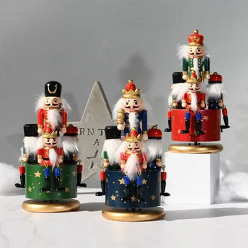  23CM spargatorul de Nuci Cutie de Muzică de Epocă din Lemn Sculptat spargatorul de Nuci Soldat Rotație Cutie de Muzică Ornament Cadou de Crăciun Acasă Decorare