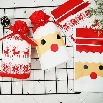  50 BUC/100 BUC cadou de Crăciun sac de vacanță decorare pungă de bomboane cookie gustare geanta pentru ambalarea alimentelor cordon pachet de buzunar