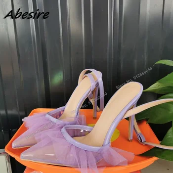 Abesire Violet Aer Ochiurilor De Plasă De Decor Sandale Femei Subliniat Toe Sandale Tocuri Tocuri Glezna Cu Cataramă De Vară Pantofi De Nunta Pentru Femei