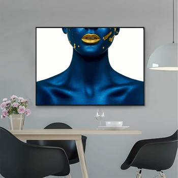  AHPAINTING Panza Pictura Nordică Arta de Perete Auriu Albastru Fata Poster Decor Acasă Imagine Figura Camera de zi, Fara Rama