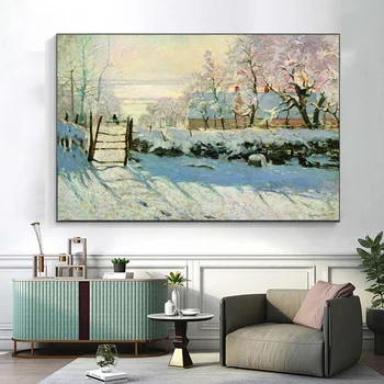  ALTRUIST Monet Zăpadă Pictura Panza Printuri de Arta Celebre Pictură în Ulei Reproducere de Arta de Perete Pentru Camera de zi Neînrămate