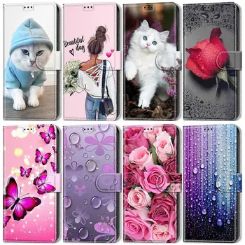  Animale de companie Flori Fete Baieti Caz de Telefon Pentru Samsung Galaxy S7 S9 S21 Ultra S20 FE S10 Plus S8 Pisică Fluture Drăguț Rose Cover Portofel D08G
