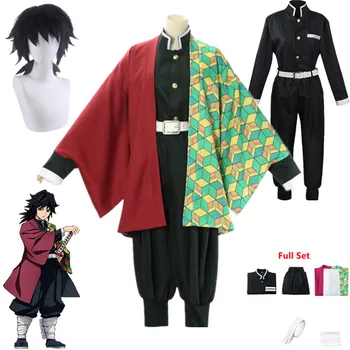  Anime Demon Slayers Kimetsu nu Yaiba Giyuu Tomioka Cosplay Costum Kimono Set Uniform de Halloween Carnaval Haine