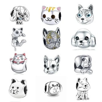  Argint 925 Drăguț Câini și Pisici Legăna Farmecul Șirag de mărgele se Potrivesc Original Pandora Brățară DIY Bijuterii Femei Cadou