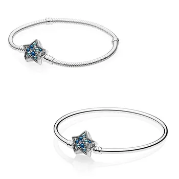  Autentic Argint 925 Clipe Blue Star Incuietoare Cu Cristal Brățară Brățară Se Potrivesc Farmecul Șirag De Mărgele Diy Moda Bijuterii