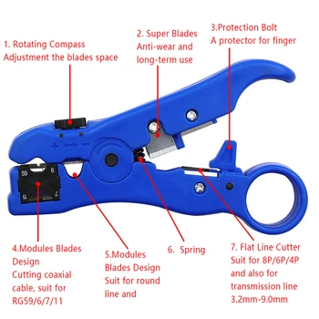  Automat de Cablu de Sârmă Stripteuză Electrice, dispozitive de decapare pentru UTP STP RG59 RG6 RG7 RG11 Multi-funcțional Cutter Striper