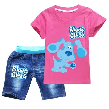  Blue ' s Clues Poartă Copiii T+ Denim pantaloni Scurți Costum Copii de tip Boutique, de Îmbrăcăminte en-Gros de Bumbac Fete Haine Tricou Adolescent Topuri Tricou Copii