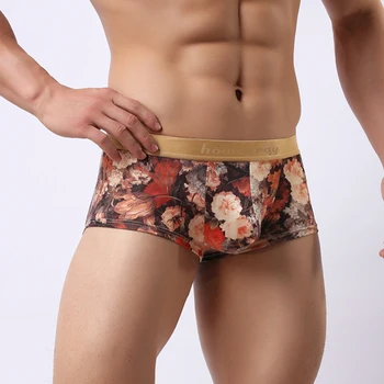  Bărbați Chiloți Flori De Imprimare Respirabil Lenjerie U Convex Pungă Lenjerie Intima Boxeri Pantaloni Scurți De Moda De Înaltă Elastic Trunchiuri Boxeri