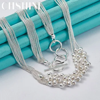  CHSHINE Argint 925 Multi Lant Margele OT Catarama 18 Inch Colier Pentru Femei Nuntă Farmec Logodna Bijuterii de Moda
