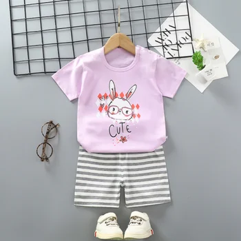  Copii Baby Girl Haine de Vară pentru Copii cu Maneci Scurte T-shirt+pantaloni 2 Costume de Bucăți de Bumbac, Pijamale Băiat de Haine pentru Copii