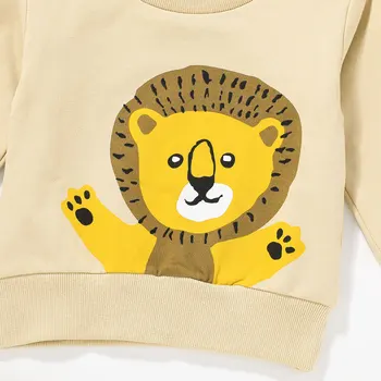  Copil Haine de Toamna Trening Desene animate Lion Imprima O-Neck Mâneci Lungi Pulover Tricou + Culoare Solidă Pantaloni pentru Baieti 0-12 Luni