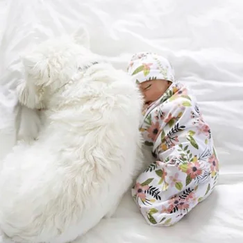  Copil nou-născut Sac de Dormit Drăguț Animale Desene animate Imprimate Înfășa Pătură de Dormit de schimbare de Scutece Muselina Folie+Hat 2 buc Set Nou Nascut