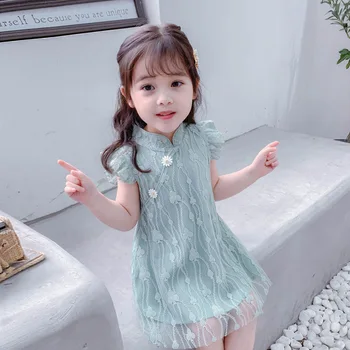  Copilul Dantelă Rochie De Vară Fără Mâneci Stil Chinezesc Cheongsam Imbracaminte Princess Dantela Copil Pentru Copil De A Purta Haine De Performanță