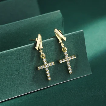  Creative Aur de 18K Aplauze Cruce Plin de Diamante Cercei Pentru Femei Fata de Original Sterling 925 de Argint Bate Cadou Bijuterii