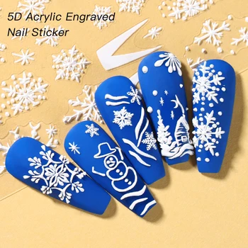  Crăciun Decalcomanii Pentru Nail Art Design 5D Alb Fulg de nea Autocolante Adezive Slidere de Anul Nou Unghii DIY Folie Decal Pentru Petrecere