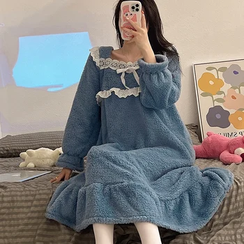  De Iarnă 2022 Dulce Dantela Printesa Cald Gros cu Maneci Lungi Cămăși de Flanel pentru Femei coreene Pijamale Drăguț Rochie de Noapte Cămașă de noapte