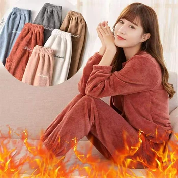  De Iarnă 2022 Maneca Lunga Gros Flanel Cald Pijama Seturi Pentru Femei Coreene Coral Catifea Sleepwear Costum De Pijama Homewear Haine De Acasă