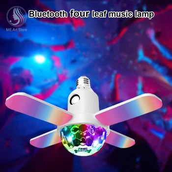  E27 Bec LED Fan Blade Patru frunze Lampă de Muzică Bluetooth Speaker Pliabil Bec LED Lumina Plafon Cu Controler de la Distanță