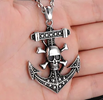  Europene și Americane de Metal Vânt Pirat Craniu Ancora Colier Dominator Bărbați Clavicula Lanț Gros