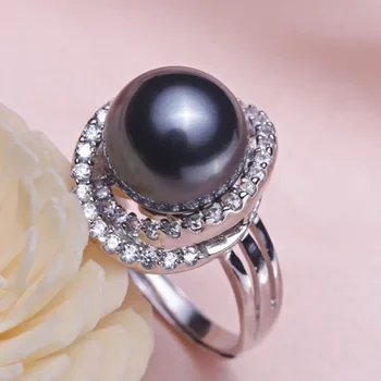  Femeile Cadou cuvânt argint 925 real [perla stralucitoare] Nanyang pearl black pearl inel, S925 argint nunta de argint
