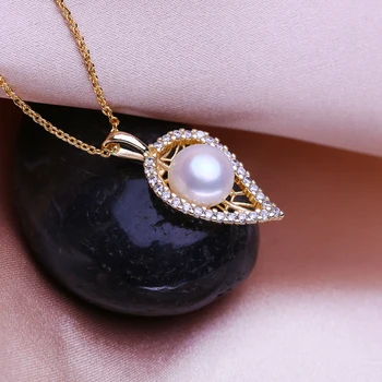  FENASY Naturale Coliere de Perle Pentru Femei Bijuterii Perla de Culoare de Aur Frunze Pandantiv Cu Lanț Cubic Zirconia Colier en-Gros