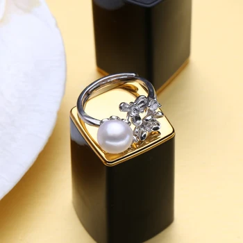  FENASY Naturale de apă Dulce Pearl Inele Pentru Femei de Moda Noua Modă Zircon Argint 925 Reglabil Inel de Partid