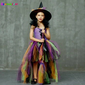  Fetele Rele Vrăjitoare de Halloween Cosutme Final Tul Copii Fancy Rochie Tutu cu Palarie de Vrajitoare pentru Copii Carnaval, Cosplay, Rochii de Petrecere