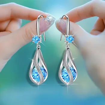  Fierbinte nobil argint 925 farmec albastru de Cristal cercei pentru femei bijuterii de moda de petrecere, accesorii de nunta cadouri de vacanță