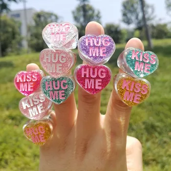  FishSheep Coreean Sclipici Transparent Acrilic Dragoste Sărut Inele Pentru Femei Fete Colorate Rășină Clar Îmbrățișare Scrisoare De Partid Bijuterii