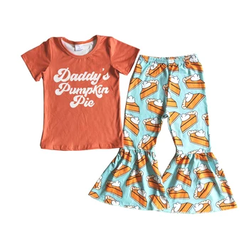  Gata Pentru A Navei Pentru Copii Orange Flare Sus Pantaloni Set Fetite Placinta De Dovleac Model De Costum Cu Litere De Proiectare Pentru Halloween