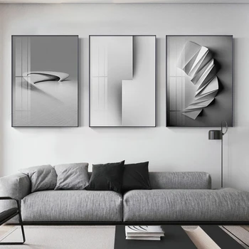  Geometrice abstracte de arta pe Panza Pictura, Postere și de Imprimare Minimalist Arta de Perete Gri Imaginile Pentru Camera de zi Dormitor Culoar Studio