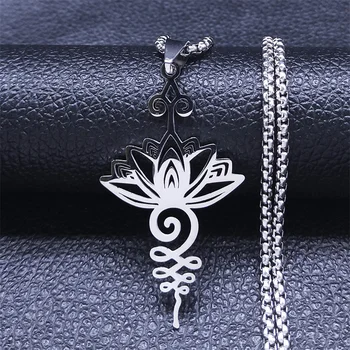  Hippie din Oțel Inoxidabil Yoga Lotus Lanț Colier Femei/Bărbați de Culoare Argintie Chakra Simbol Flori Coliere Bijuterii guler N7067S02