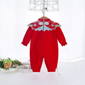  Iarna Salopetă pentru Copii Chineză Stil de Îmbrăcăminte pentru Copii cu Maneca Lunga de Craciun pentru Baieti Costum de Iarna cu Catifea Roșie 0-2Y
