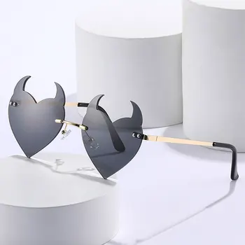  Inima fără ramă de ochelari de Soare pentru Femei Unice Demon în Formă de Ochelari de Soare pentru Barbati Moda de Metal Fara rama de ochelari de soare de sex Masculin Amuzant Ochelari de Petrecere
