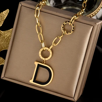  Inserții din oțel Titan colier Noua moda bijuterii scrisoarea D coliere pandantiv culoare aur cadou frumos pentru femei bijuterii farmec