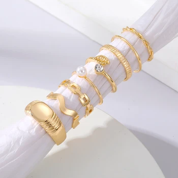  IPARAM PUNK Culoare de Aur pentru Femei Set Inel de Cristal Pearl Metal Frunze Geometrice Inele pentru Femei Moda Bijuterii Cadouri