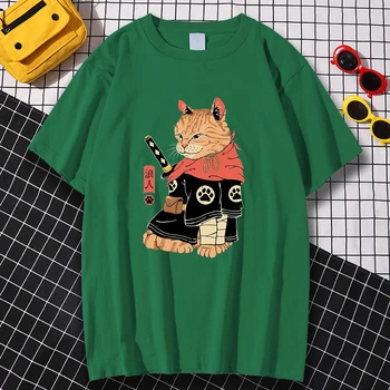  Japonia Ukiyo E Stilul Pisica Portocalie De Imprimare T-Shirt Om Liber Calatorind Tricou Confortabil De Îmbrăcăminte De Epocă Echipajul Gât T-Shirt
