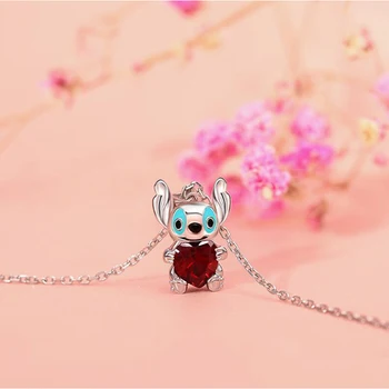 Kawaii Disney Lilo Stitch Coliere Desene Animate Inima De Dragoste Zircon Cristal Pandantiv De Metal Lanț Pulover Creative Fete Trendy Bijuterii