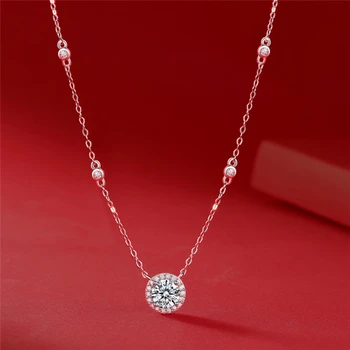  KOJ Argint 925 Pandantiv Rotund Colier 1CT Moissanite bijuterii cu certificat de Diamante Stralucitoare pentru Femei 6.5 mm