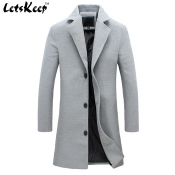  LetsKeep nou toamna iarna lână haină lungă bărbați cald afaceri negru palton Elegant mens lână sacou Hanorac S-4XL, ZA194