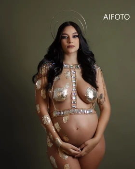  Maternitate Fotografie Colier Sarcinii Accesorii pentru Rochie Pearl Lung Lanț Mare Sexy Body Elegant pentru sedinta Foto Prop