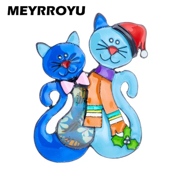  MEYRROYU Purta de Crăciun Pălărie Eșarfă Două Pisici de sex Feminin Ace de Brosa Aliaj de Zinc Drăguț Kitty Femei Broșe Bijuterii Casual pentru Cadouri