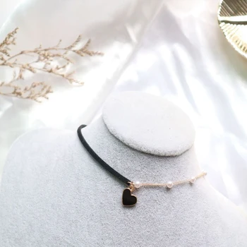  Moda Coliere Coliere Pentru Femei Catifea Despicare de Perle cu Pandantiv Inima Colier Scurt Clavicula Bijuterii pentru Cadouri