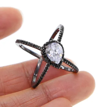  Moda en-gros bijuterii alama de calitate superioară cu AAA+ negru cubic zirconia Criss Cross X cadou de nunta pe deget inel pentru femei