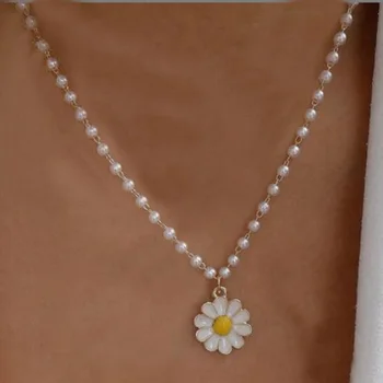  Moda kpop simplu daisy pandantiv perla femei lănțișorul de la gât lanțuri estetice accesorii femei, bijuterii cadou pentru ziua de nastere