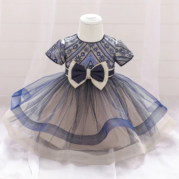  Moda pentru Copii Sequin Arc Fata Rochie Alb Rochie de Ziua de naștere pentru 1 An Fetita Printesa Rochii de domnisoare de Onoare Copii Botez Dres