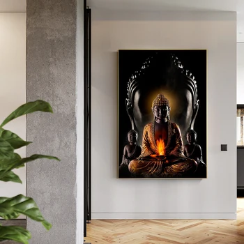  Modern De Aur Buddha Arta Canvas Printuri Poster Budismul Abstract Foc Pictura Nordică Perete Poza Cameră Decor Acasă Cuadros