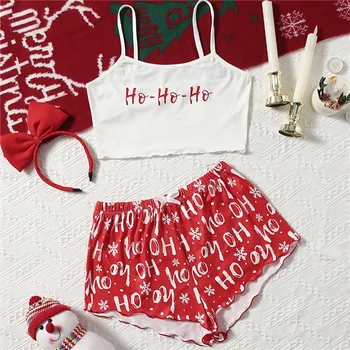  Nibesser Crăciun Potrivire Seturi De Pijamale Elan De Imprimare Curele De Spaghete Intim Cami Top Vrac Lenjerie De Toamna Femei Pijamale